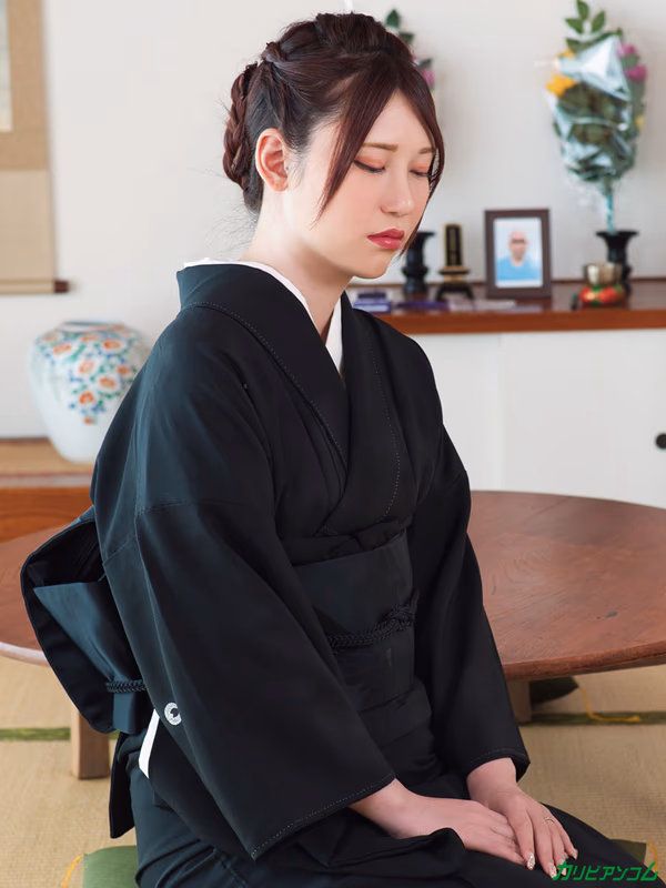 Kisaragi Yui - Widow NTR - Comforted by Her Late Husband's Brother's Dick in Front of Her Husband's Portrait sample image 1